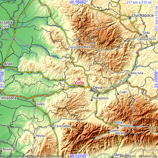 Topographic map of Vorţa