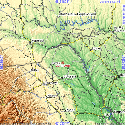 Topographic map of Vorniceni