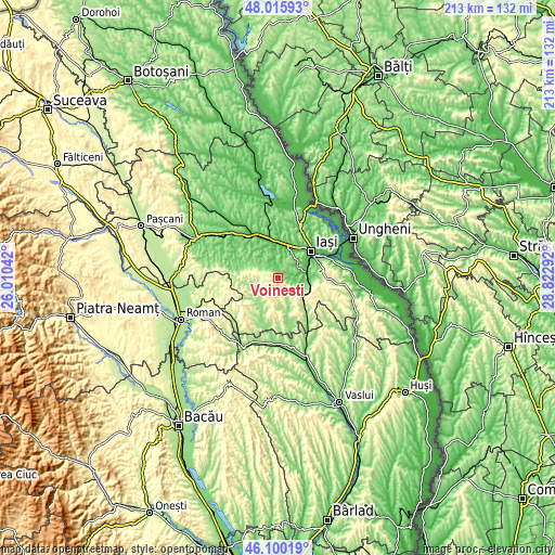 Topographic map of Voineşti