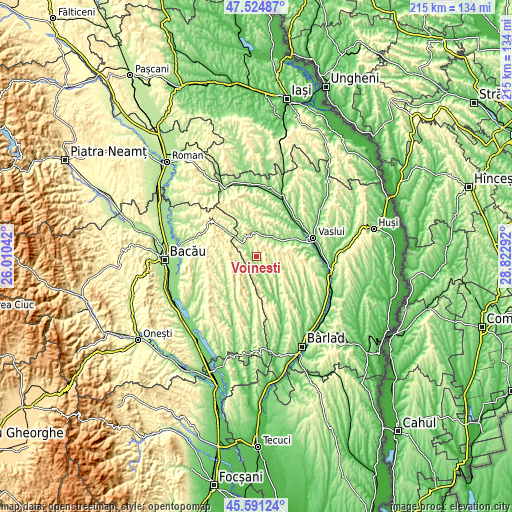 Topographic map of Voineşti