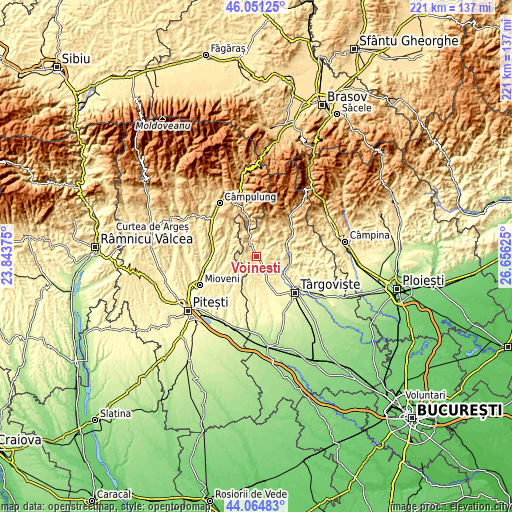 Topographic map of Voineşti