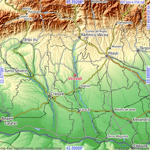 Topographic map of Voiceşti