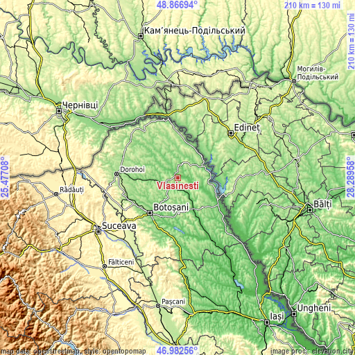 Topographic map of Vlăsineşti