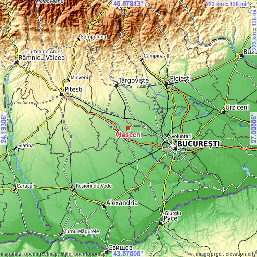 Topographic map of Vlăsceni