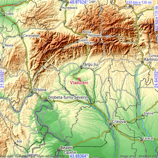 Topographic map of Vlăduleni