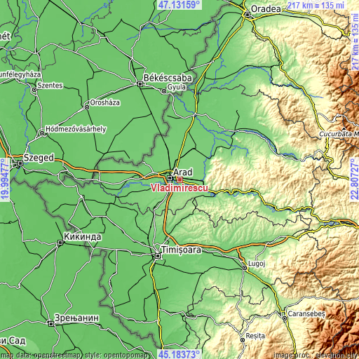 Topographic map of Vladimirescu