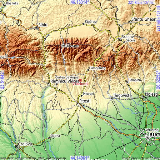 Topographic map of Vlădești