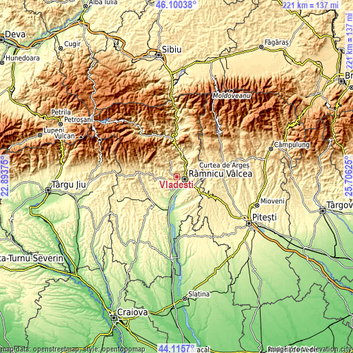 Topographic map of Vlădeşti