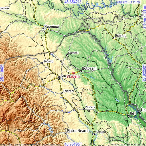 Topographic map of Vlădeni