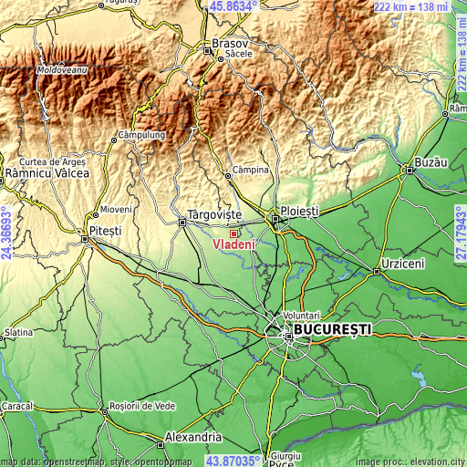 Topographic map of Vlădeni