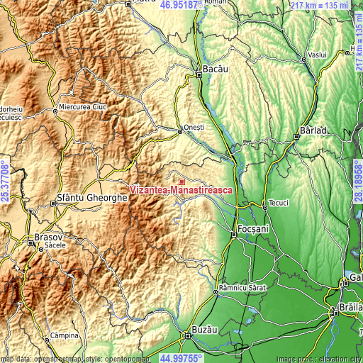 Topographic map of Vizantea-Mânăstirească