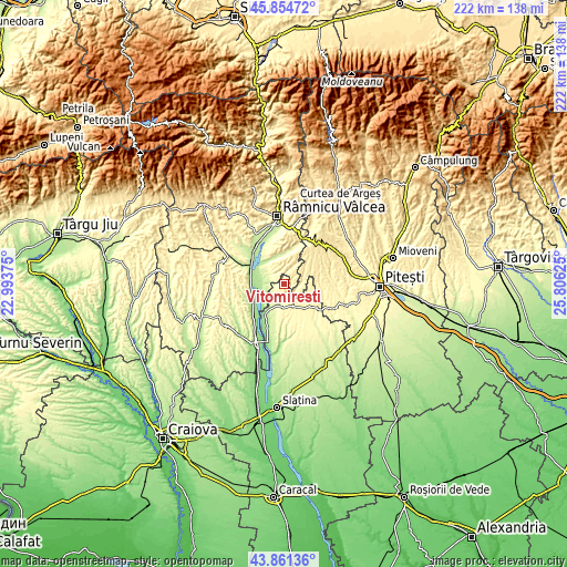 Topographic map of Vitomireşti