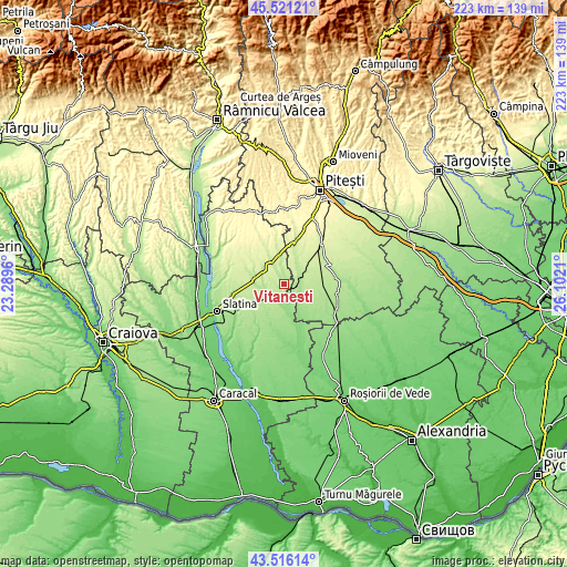 Topographic map of Vitănești