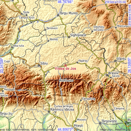 Topographic map of Viștea de Jos