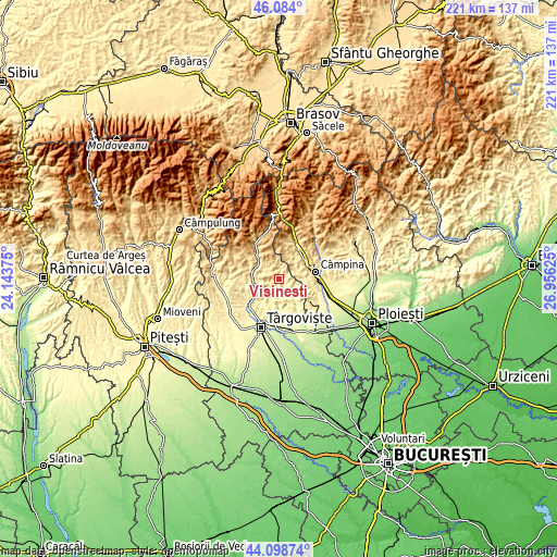 Topographic map of Vişineşti