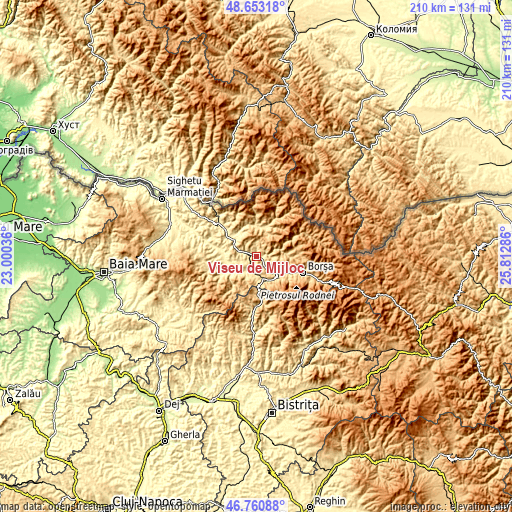 Topographic map of Vișeu de Mijloc