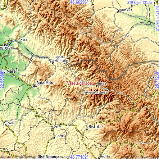 Topographic map of Vişeu de Jos