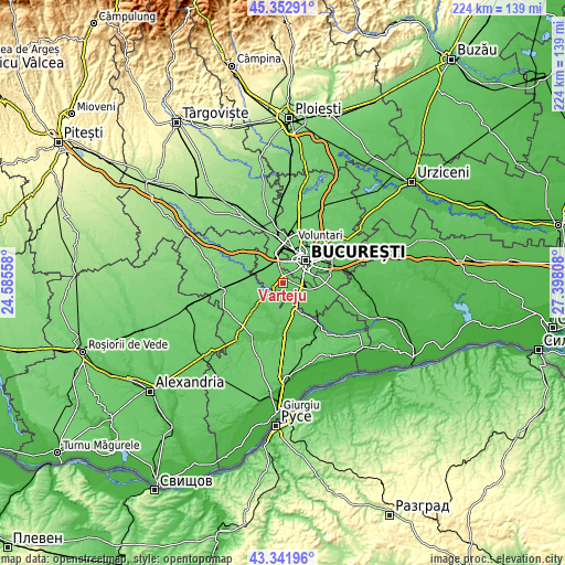 Topographic map of Vârteju