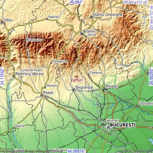 Topographic map of Vârfuri