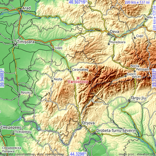 Topographic map of Vârciorova