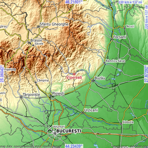 Topographic map of Vipereşti