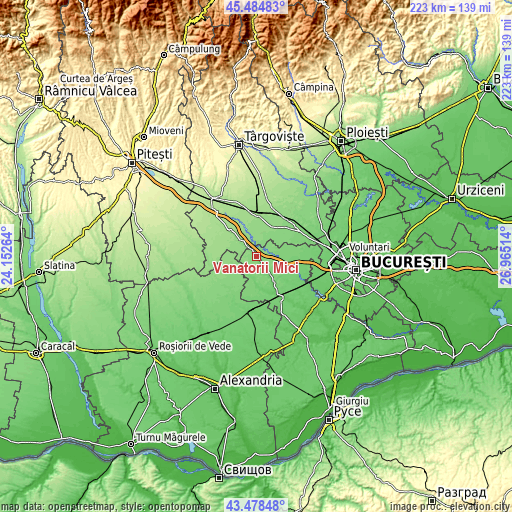 Topographic map of Vânătorii Mici