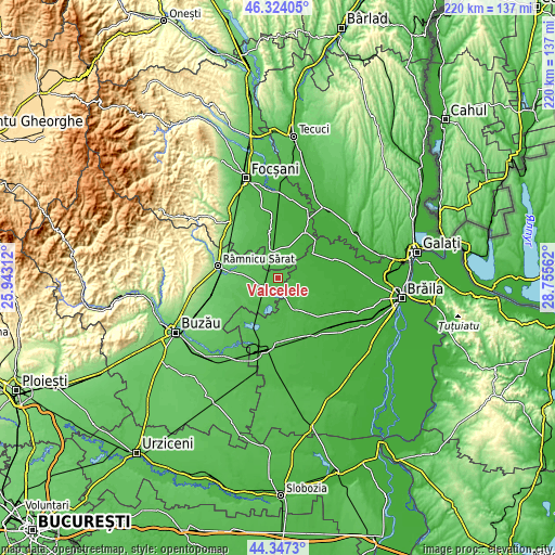 Topographic map of Vâlcelele