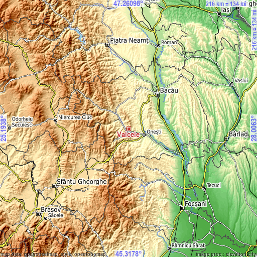 Topographic map of Vâlcele