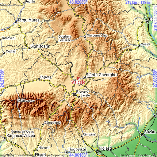 Topographic map of Vâlcele