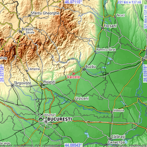 Topographic map of Vâlcele