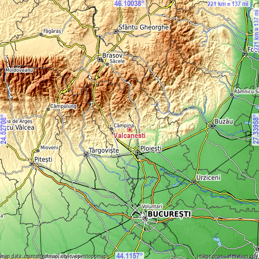 Topographic map of Vâlcăneşti