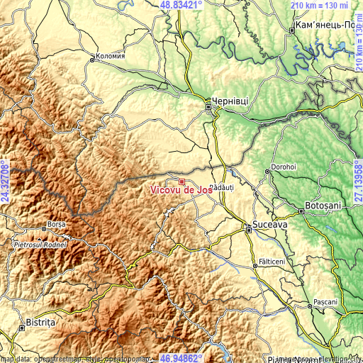 Topographic map of Vicovu de Jos