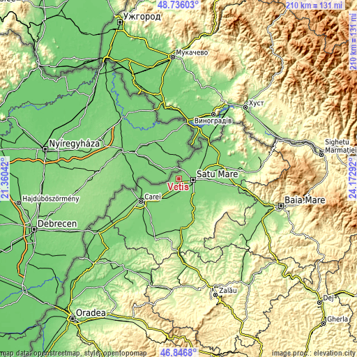 Topographic map of Vetiş