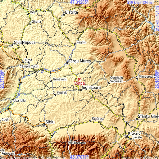 Topographic map of Veţca