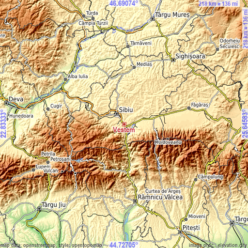 Topographic map of Veștem