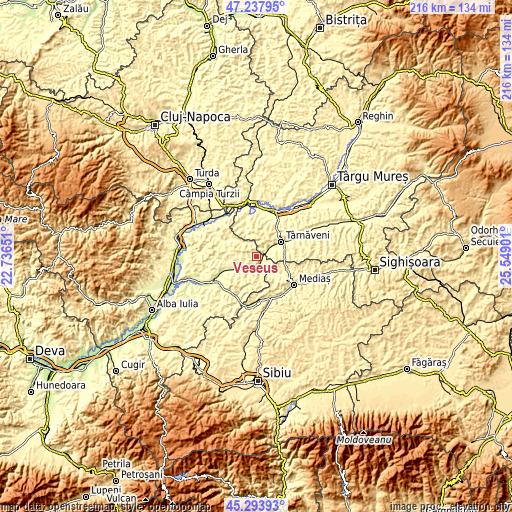 Topographic map of Veseuș