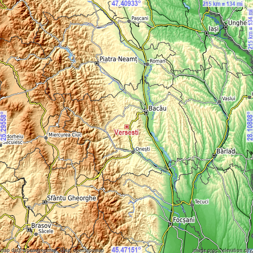 Topographic map of Verșești