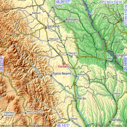 Topographic map of Verșeni