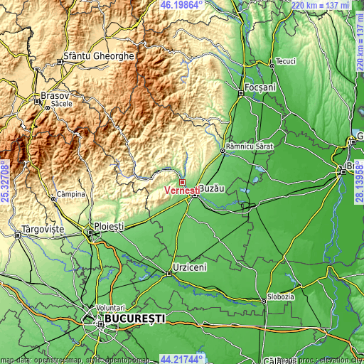 Topographic map of Verneşti