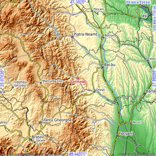 Topographic map of Vermești