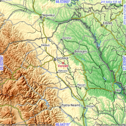 Topographic map of Vereşti