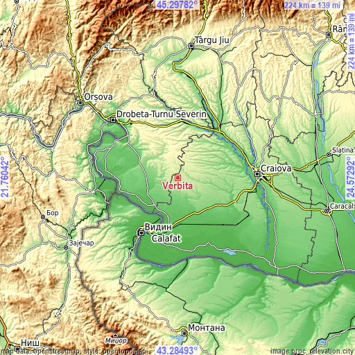 Topographic map of Verbiţa