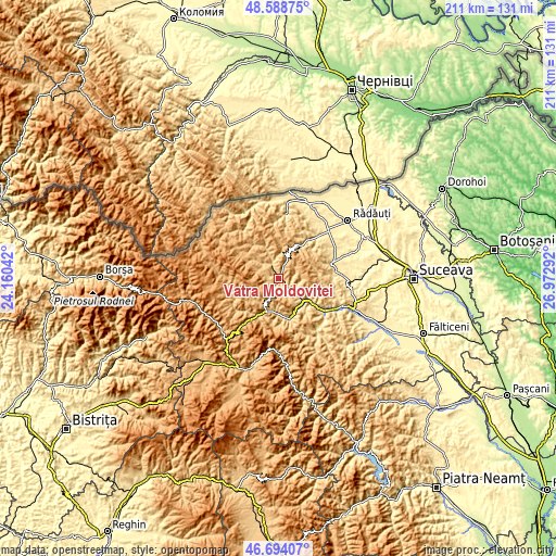 Topographic map of Vatra Moldoviţei