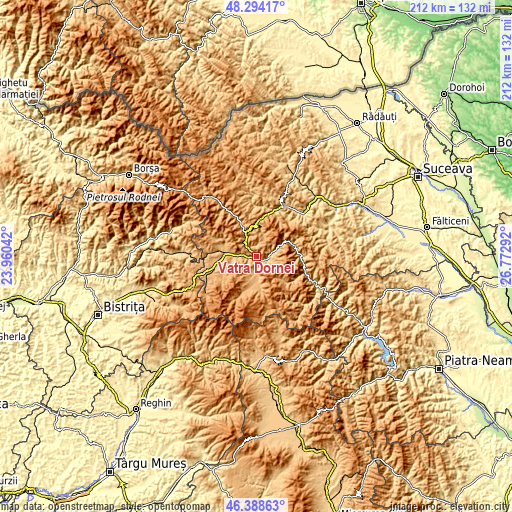 Topographic map of Vatra Dornei