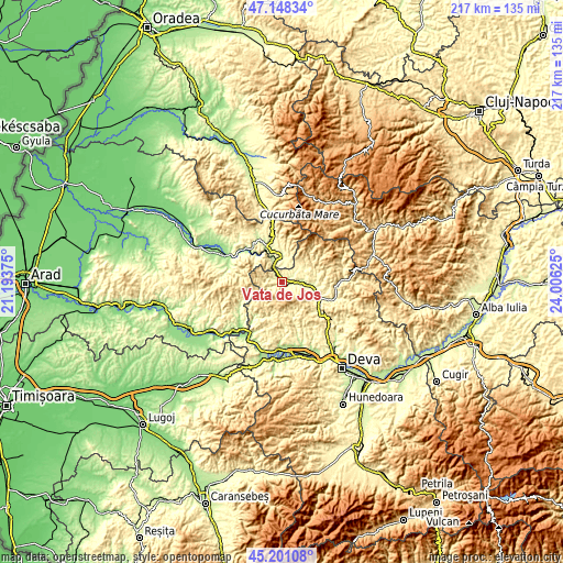 Topographic map of Vaţa de Jos