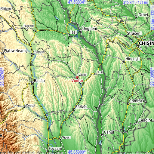 Topographic map of Vaslui