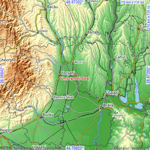 Topographic map of Umbrărești-Deal