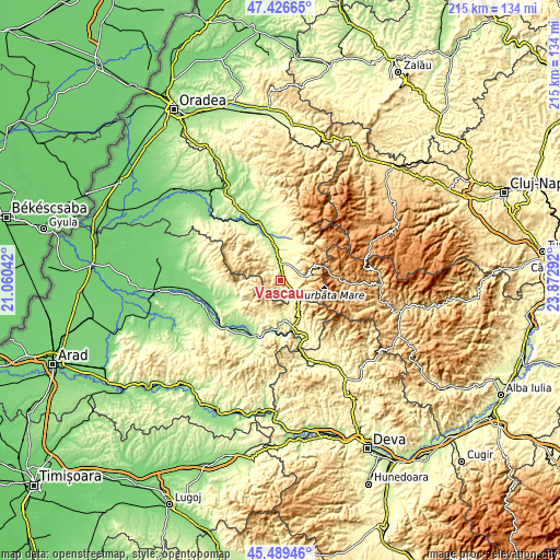 Topographic map of Vaşcău