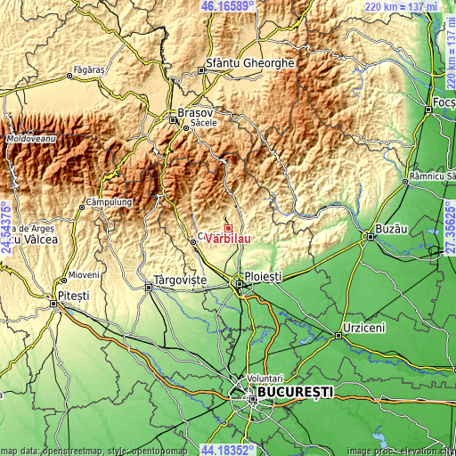 Topographic map of Vărbilău