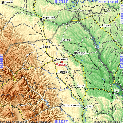 Topographic map of Văratec